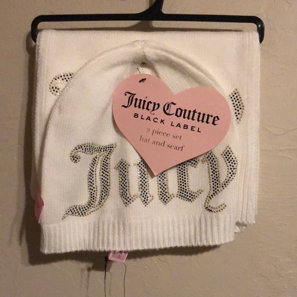 Juicy Couture Accessories - Juicy Couture scarf and beanie set NWT! Rhinestone logos